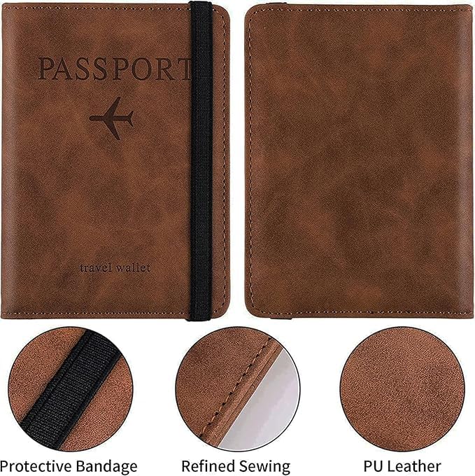 Image of TEKCOOL Passport Holder Cover Travel Wallet Organiser, Passport Case with RFID Blocking, PU Leather Travel Document Holder for Men & Women Travel Accessories (Brown)