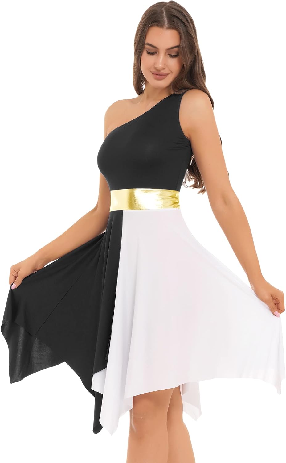 TiaoBug Women's Sleeveless Color Block Praise Dance Dress Liturgical Lyrical Dancewear Worship Robe Dress