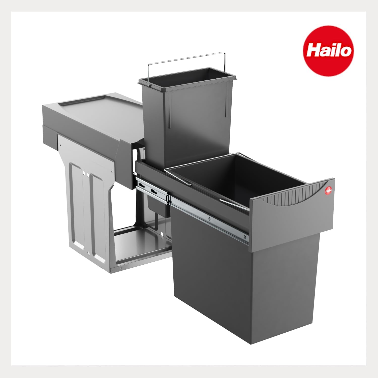 Hailo TA Swing 30.2/31 waste collector with one bin removed, showing the frame and the other bin.