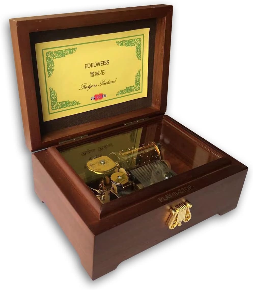 BinkeGG Play [ Edelweiss ] 30 Note High Class Walnut Wooden Wind up Music Box with Sankyo Musical Movement