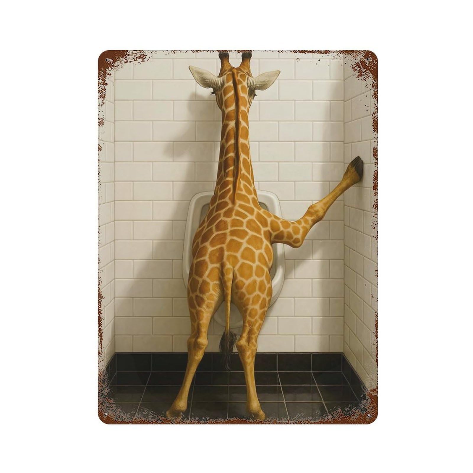 Rust Effect Giraffe in Restroom Bathroom Toilet Distressed Metal Wall Sign 15.7"x11.8", Decorative Metal Wall Art for Living Room, Hallway And Home Decor