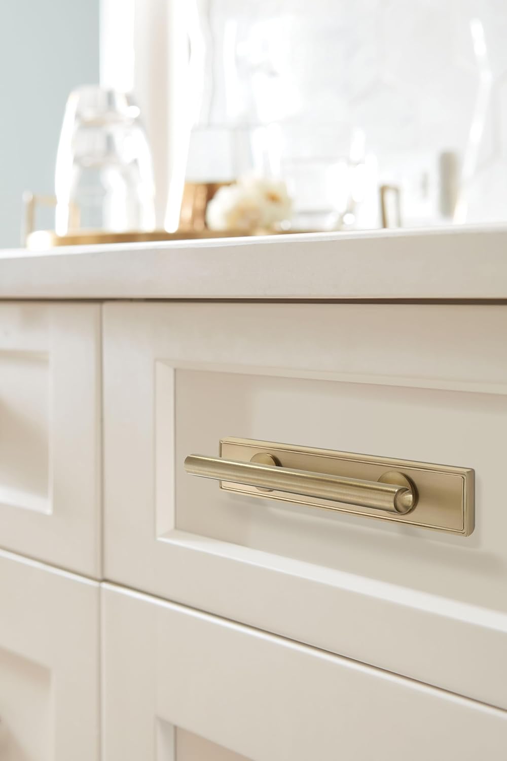 Amerock Thoreau 3 inch (76mm) Center-to-Center Rectangle Golden Champagne Cabinet Pull Backplate, BP37601BBZ