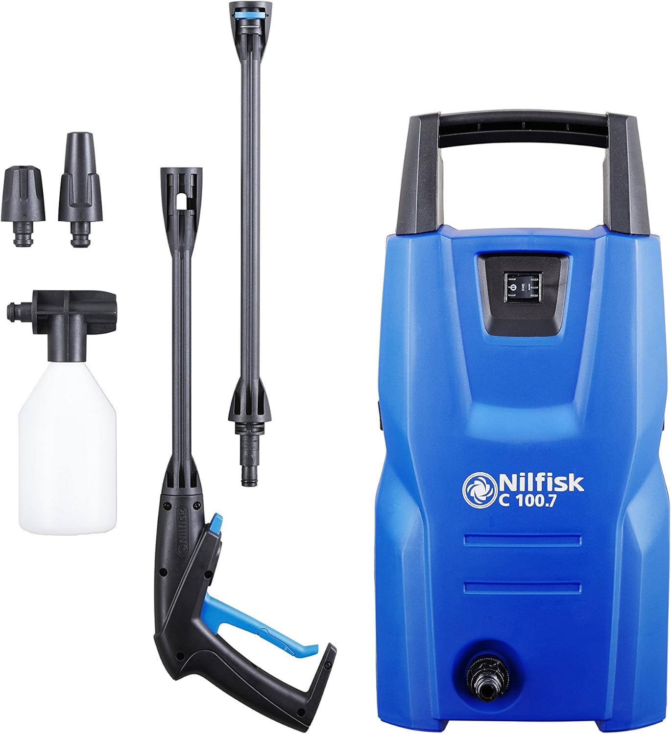 Nilfisk Hidrolimpiadora de Alta Presión C 100 Bares - Mini Limpiadora + Pulverizador de Espuma para Jardín, Patios y Coches (1400 W)