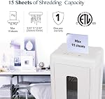 WOLVERINE 15-Sheet Super Micro Cut Niveau de sécurité élevé P-5 Papier lourd/CD/Card Shredder pour le bureau d'intérieur, Ultra Calme par Manganèse-Steel Cutter et 8 Boîte à déchets de Gallons SD9520 (blanc ETL)