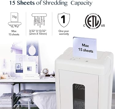 WOLVERINE SD9520 P5 Super Micro Cut Shredder, 15-Sheet, 2x10mm, 8Gal, White