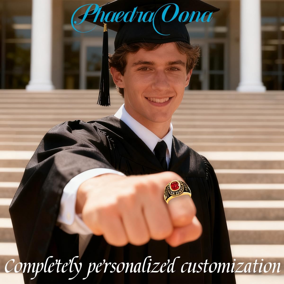 PhaedraOona Class Rings 925 Sterling Silver Personalized Men's Class Ring - Custom Graduation Ring - Perfect High School Graduation Gift for 2026