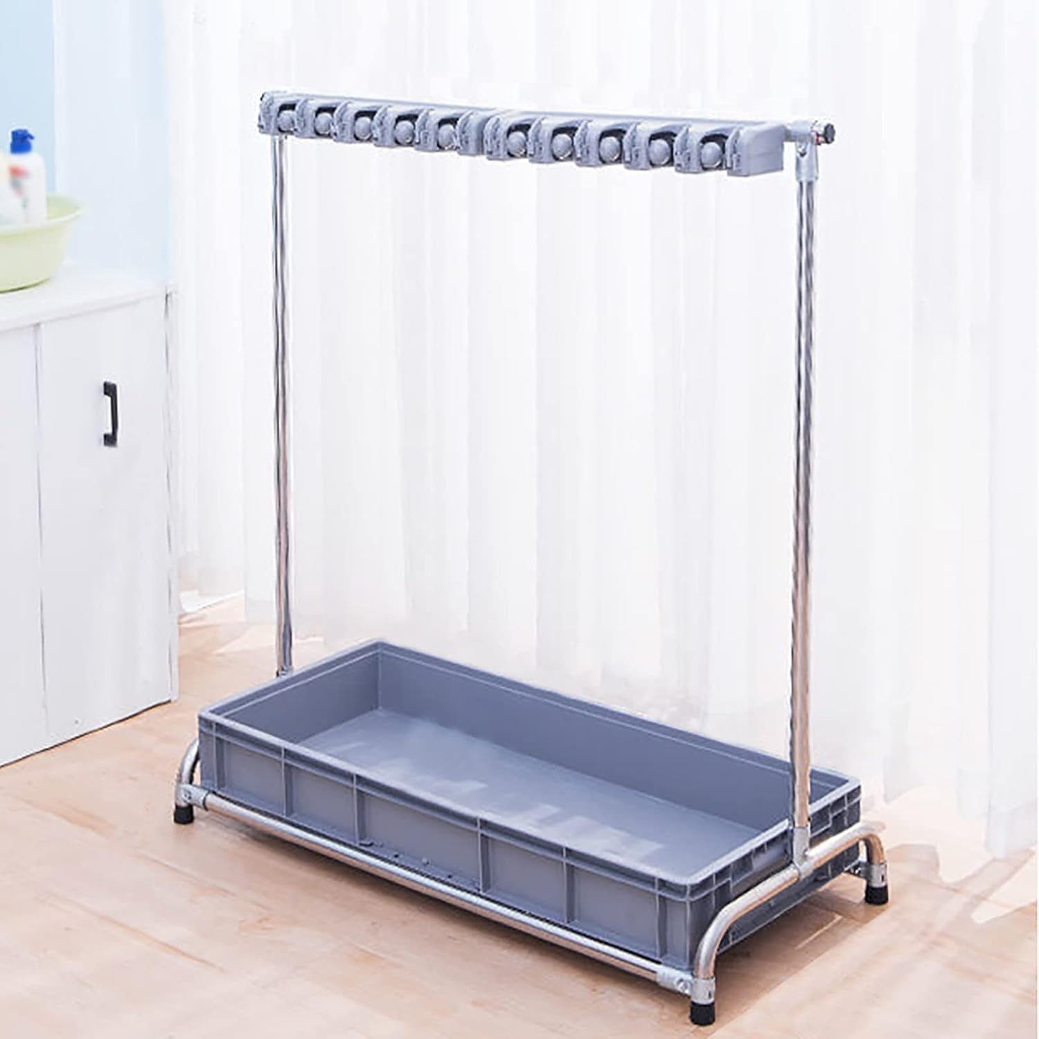 Acero Inoxidable Organizador Soporte de Escobas, Almacenamiento de vehículos de Herramientas móviles de Limpieza en Tierra y Garden Garage Hotel School Hospital Factory (10slots Without Wheels)