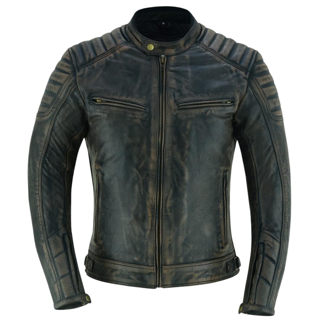 LOVO - Chaqueta de Cuero para Moto con Forro Vintage Unisex - Cazadora Moto Hombre y Mujer de Cuero Auténtico - Chaqueta Moto Unisex con Protecciones CE - Elegancia y Comodidad Superior