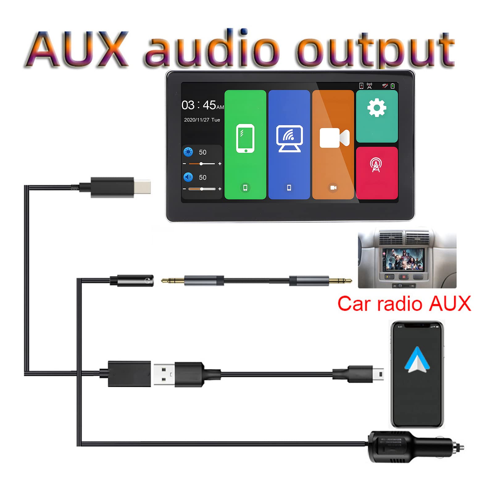 Kamera Samochodowa 4K, Kamera Samochodowa z Przednim Tylnym Obiektywem Szerokokątnym z 7-calowym Dużym Ekranem HD, Bezprzewodowy, Android AUTO, Monitor do Parkowania, (T20)