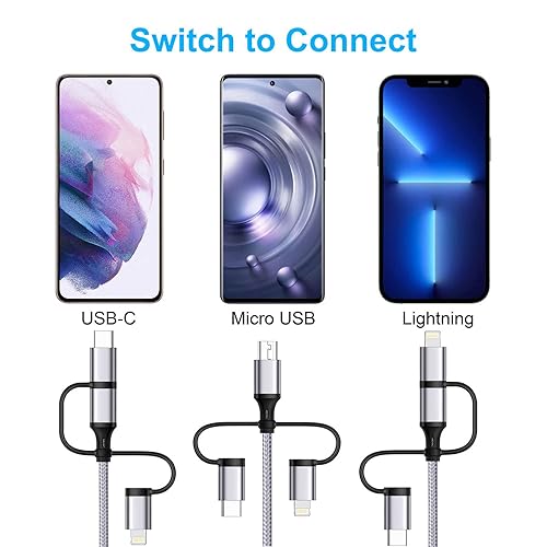 Miniatura 6 de Cable de carga múltiple paquete de 2 unidades de 10 pies 3 en 1, cable de carga USB trenzado de nailon para múltiples dispositivos con LightningTipo