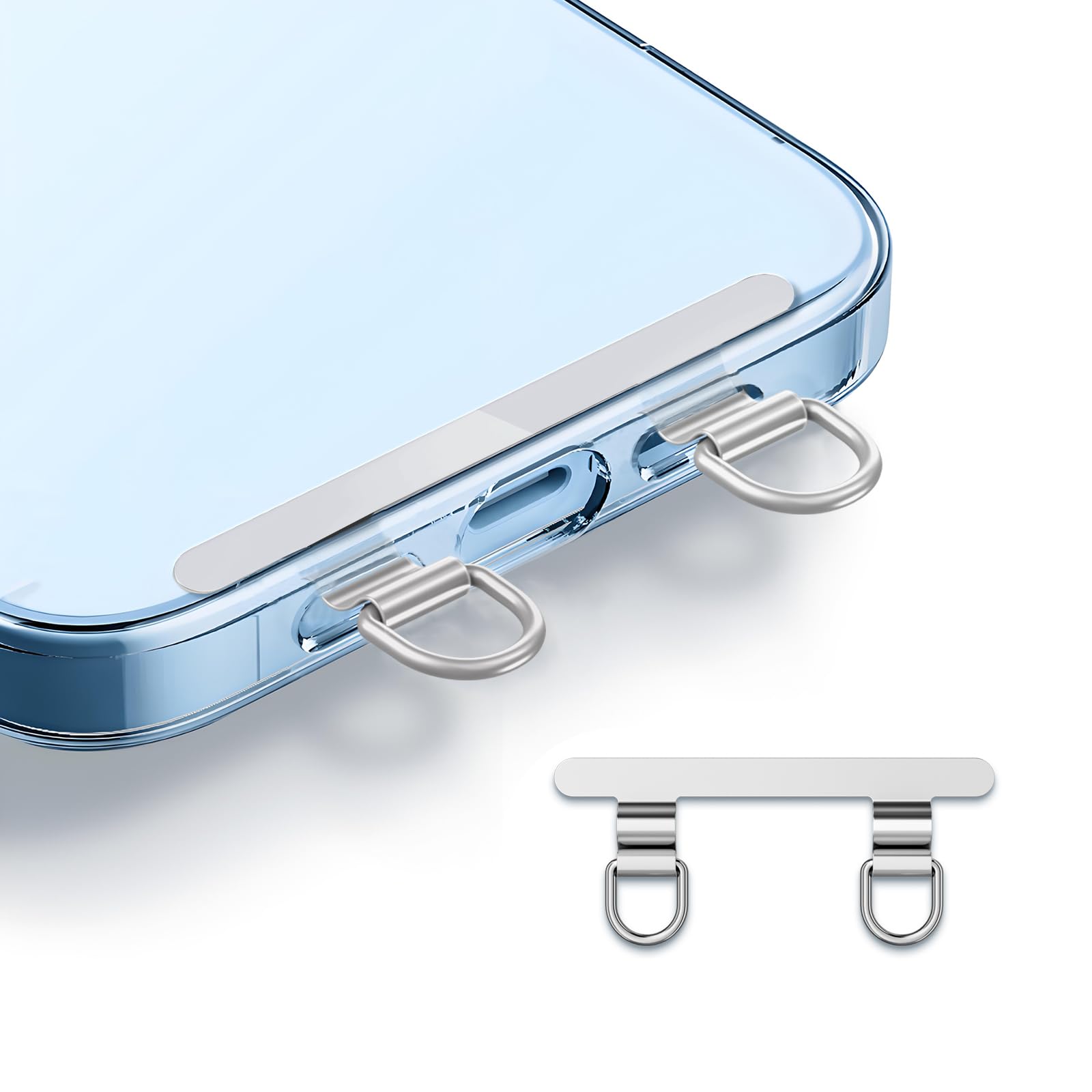 Heptour スマホ ストラップホルダー 2口 ダブルリング 極薄0.4mm ステンレス製 携帯ストラップホルダー 薄型 充電干渉なし 丈夫 落下紛失防止 iPhone対応 スマホアクセサリー (シルバー)