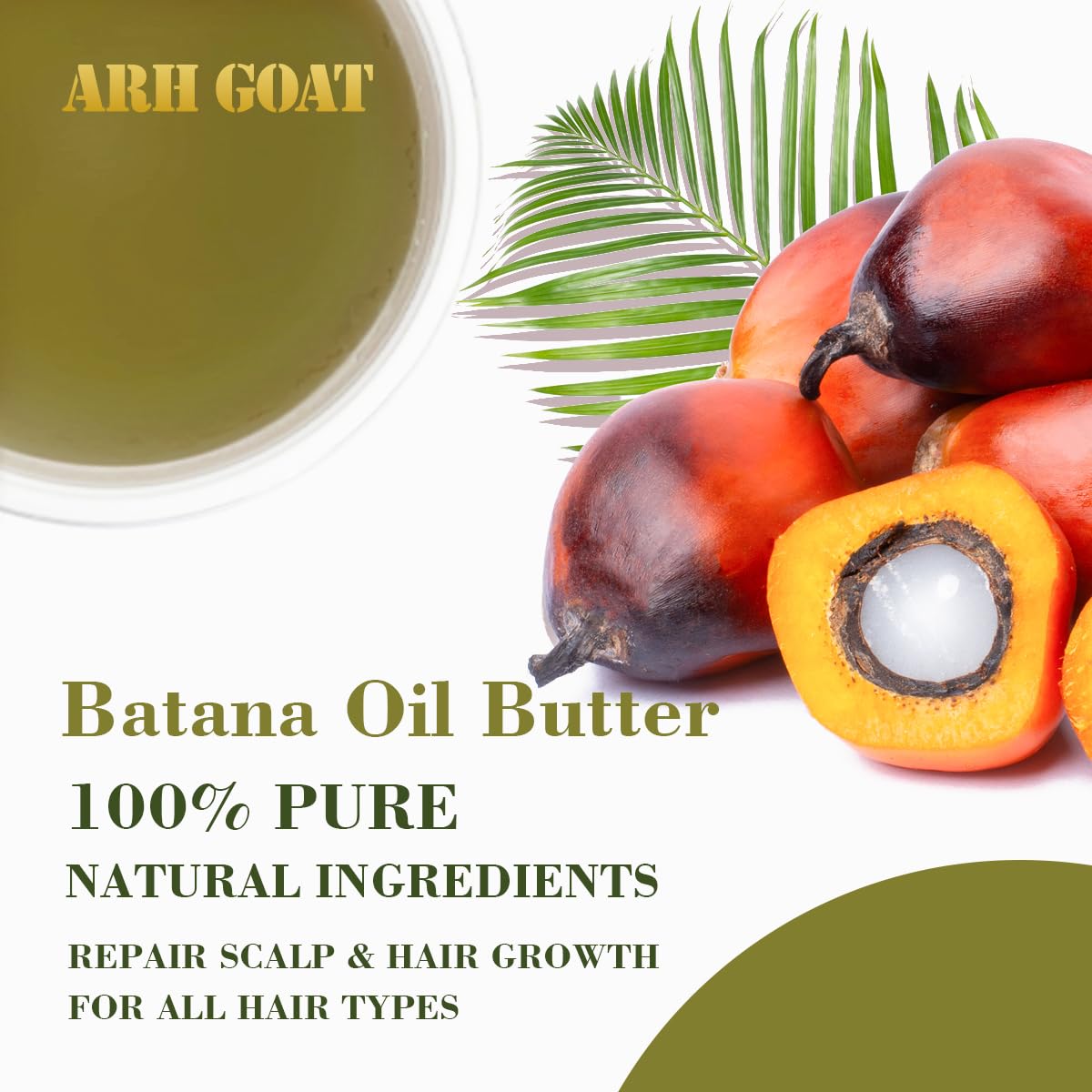 ARHGOAT Batana Oil - Promotes Hair Growth, 100% Natural Ingredients Pure raw Batana Butter for Women & Men - 3.53 oz, Strengthen Hair & Scalp