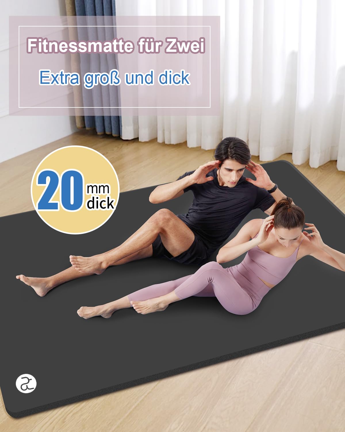 Yogamatte XXL 200x130cm NBR Groß Gymnastikmatte 10mm/15mm/20mm Dick | NBR Material, Extra-dick, Breit, Rutschfest, Stoßdämpfend, für Zwei Personen Home Gym Pilates Yoga Fitness
