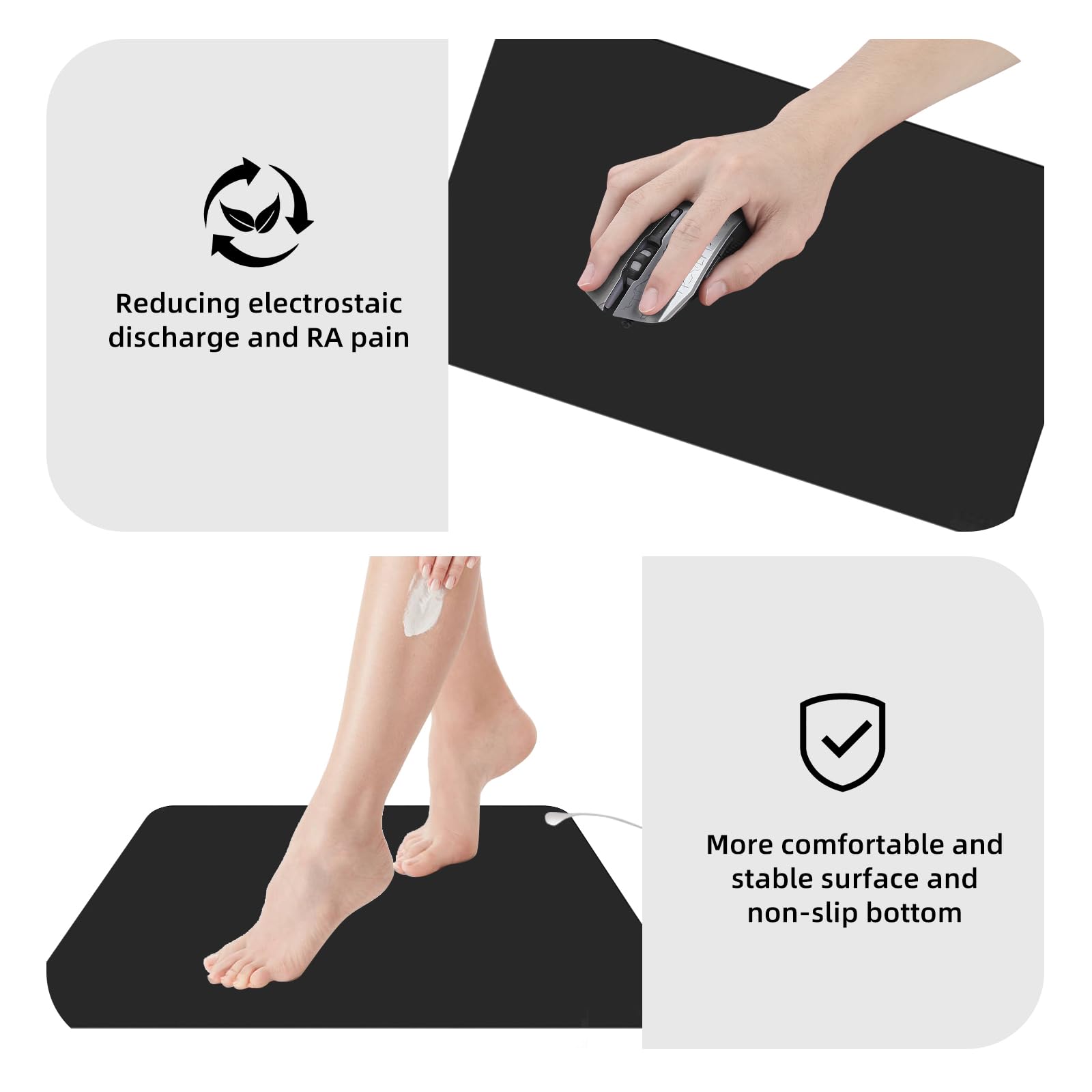 Tapis de Mise à la Terre, Tapis de Mise à la Terre pour Le lit, Tapis de Bureau Antistatique en polyuréthane,Tapis Thérapie avec câble de Terre, Prise de Terre, 40 x 60 cm