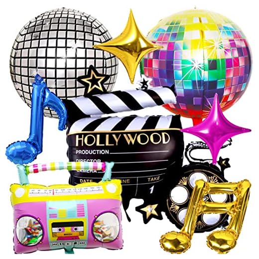 Globos decorativos de los años 90 y 80 para fiestas, radio, planeta 4D, cámara de vídeo, notas musicales, notas musicales, globos de 4 puntas para decorar fiestas hip pop de los 90 y 80