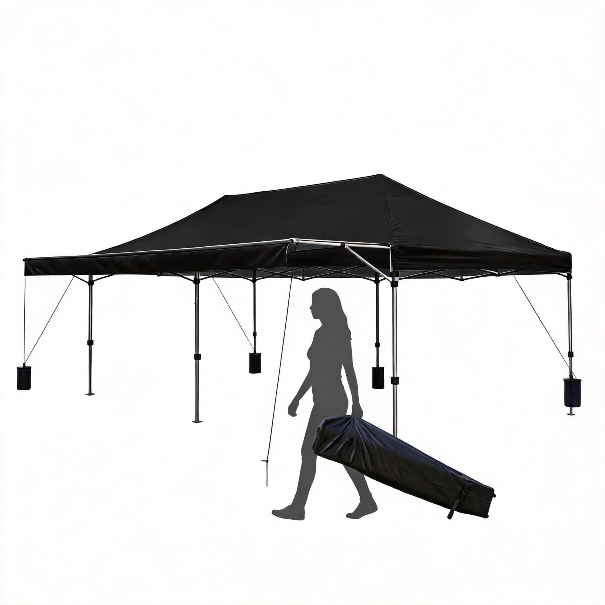 Photo 1 of 10X20FT Pop Up Canopy Tent, Beach Tent with One Push Setup, Sun Shelter with Slant Legs & Carrying Bag, Waterproof & UV Protected, Outdoor Canopy for Commercial Events, Camping, Backyard Party, Black
