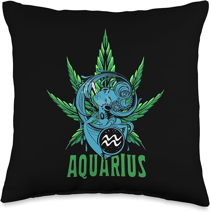 Zodiac Stoner Vibes: Aquarius Cannabis Weed Horoscope Design Throw Pillow