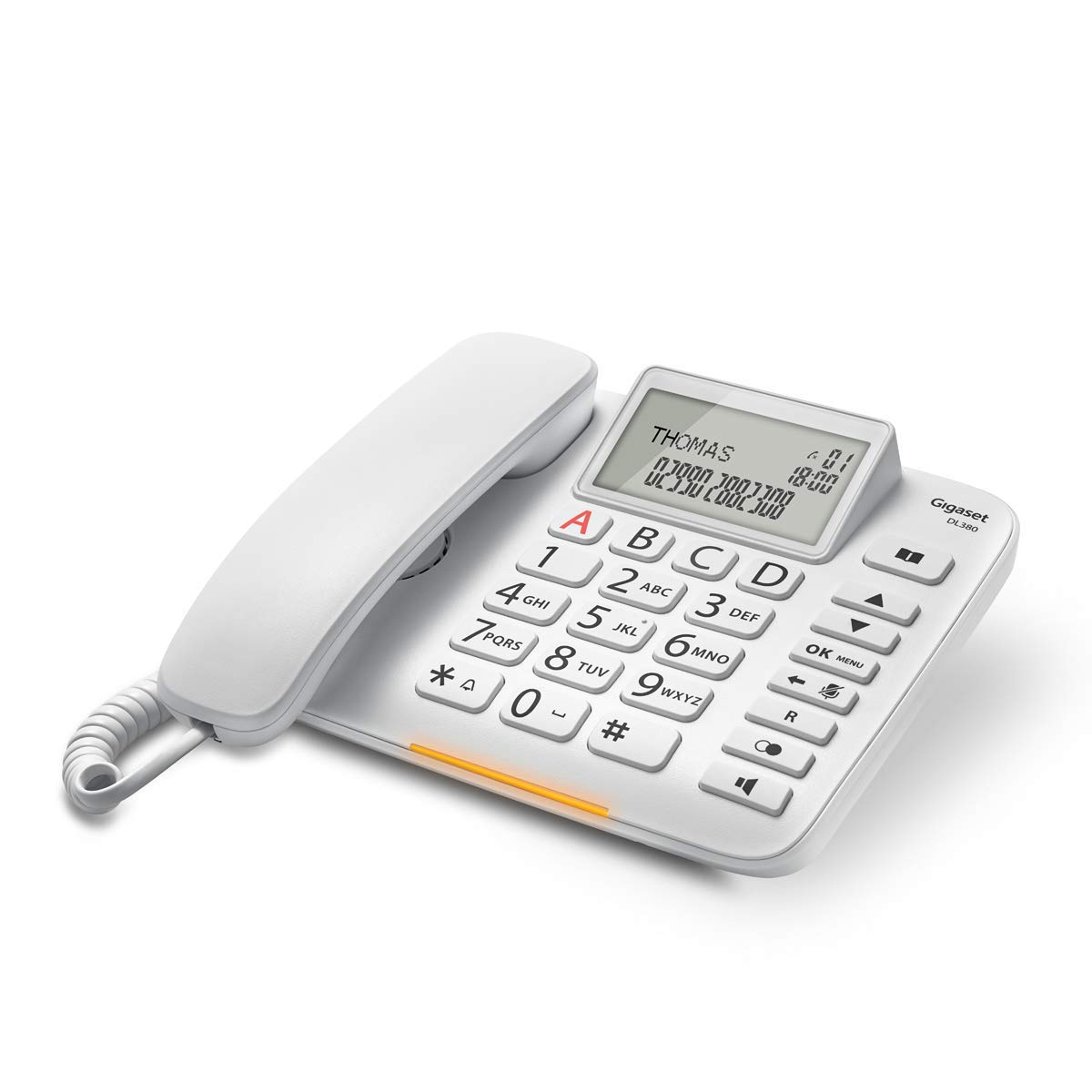 Gigaset DL380. Teléfono fijo con cable, Pantalla de alta visibilidad, Teclas grandes, Agenda para 99 contactos, Color Blanco