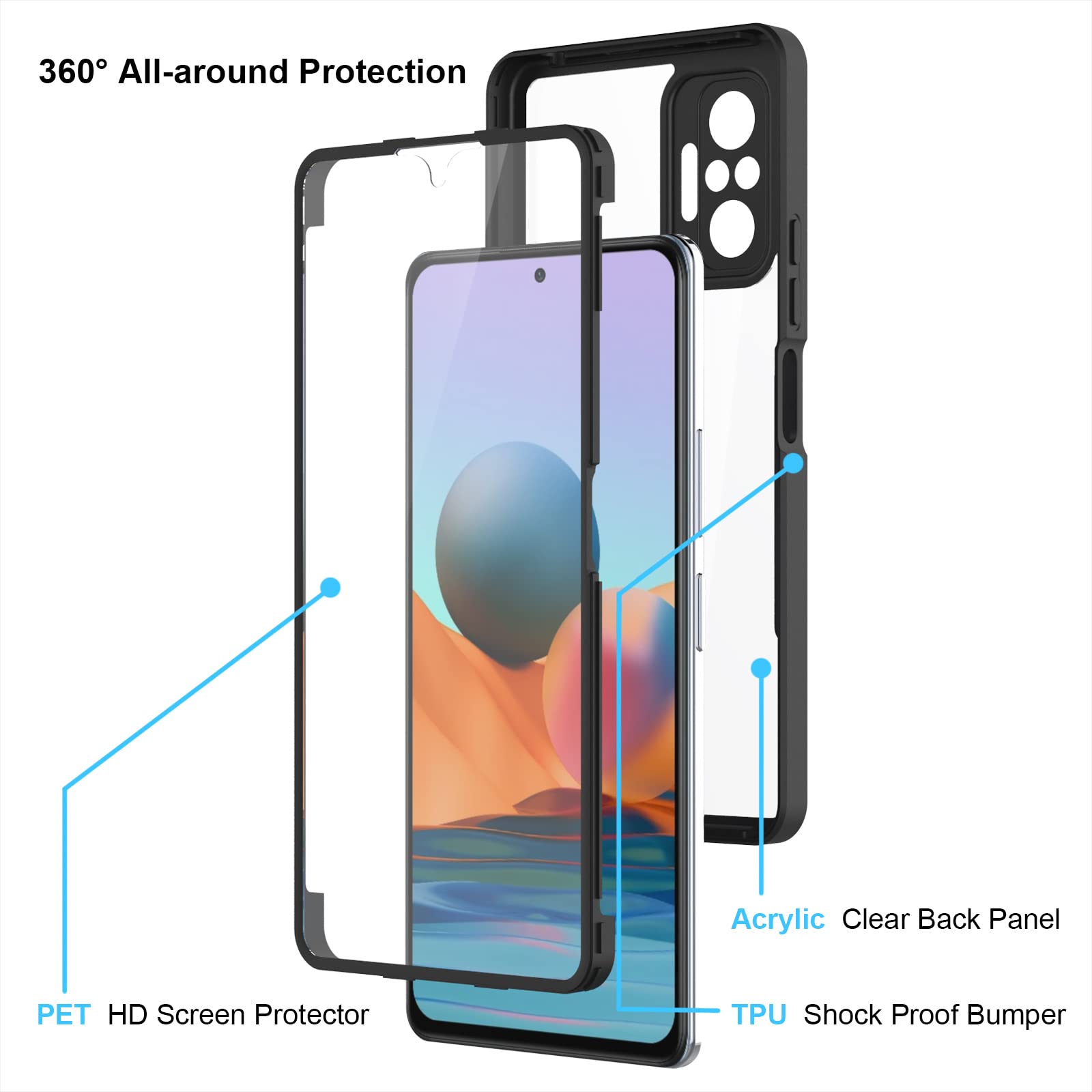 BAIDIYU Cover per Xiaomi Redmi Note 10 PRO Max, Custodia Telefono AntiGraffio, con Assorbimento degli Urti Protezione Resistente agli Urti, Custodia Cover per Xiaomi Redmi Note 10 PRO Max.(Nero