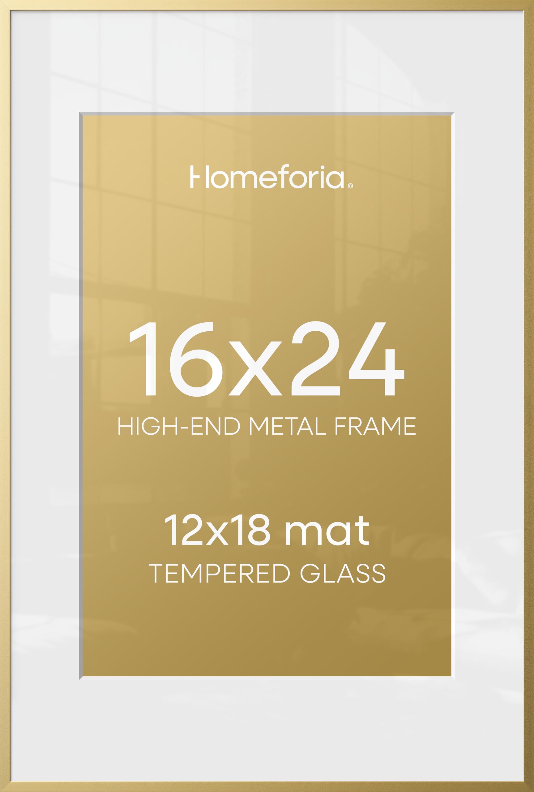 Homeforia 16 x 24 Picture Frame Gold, High End Metal 16x24 Poster Frames with Mat 12x18 Photo, 16 x 24 Gold Frame Matted to 12 by 18 Print, 24x16 Thin Hanging Frame, Tempered Glass, Wall Kit, Set of 3