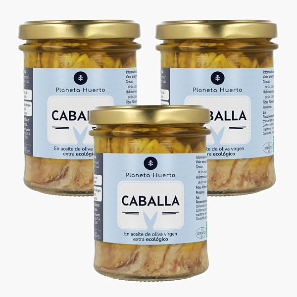 PLANETA HUERTO | Pack 3x Caballa en Aceite de Oliva Virgen Extra 190 g, Conserva Ecológica Artesanal - Caballa en Conserva Rica en Omega‑3 DHA, Fuente de Proteína Natural y Sabor Mediterráneo - 1