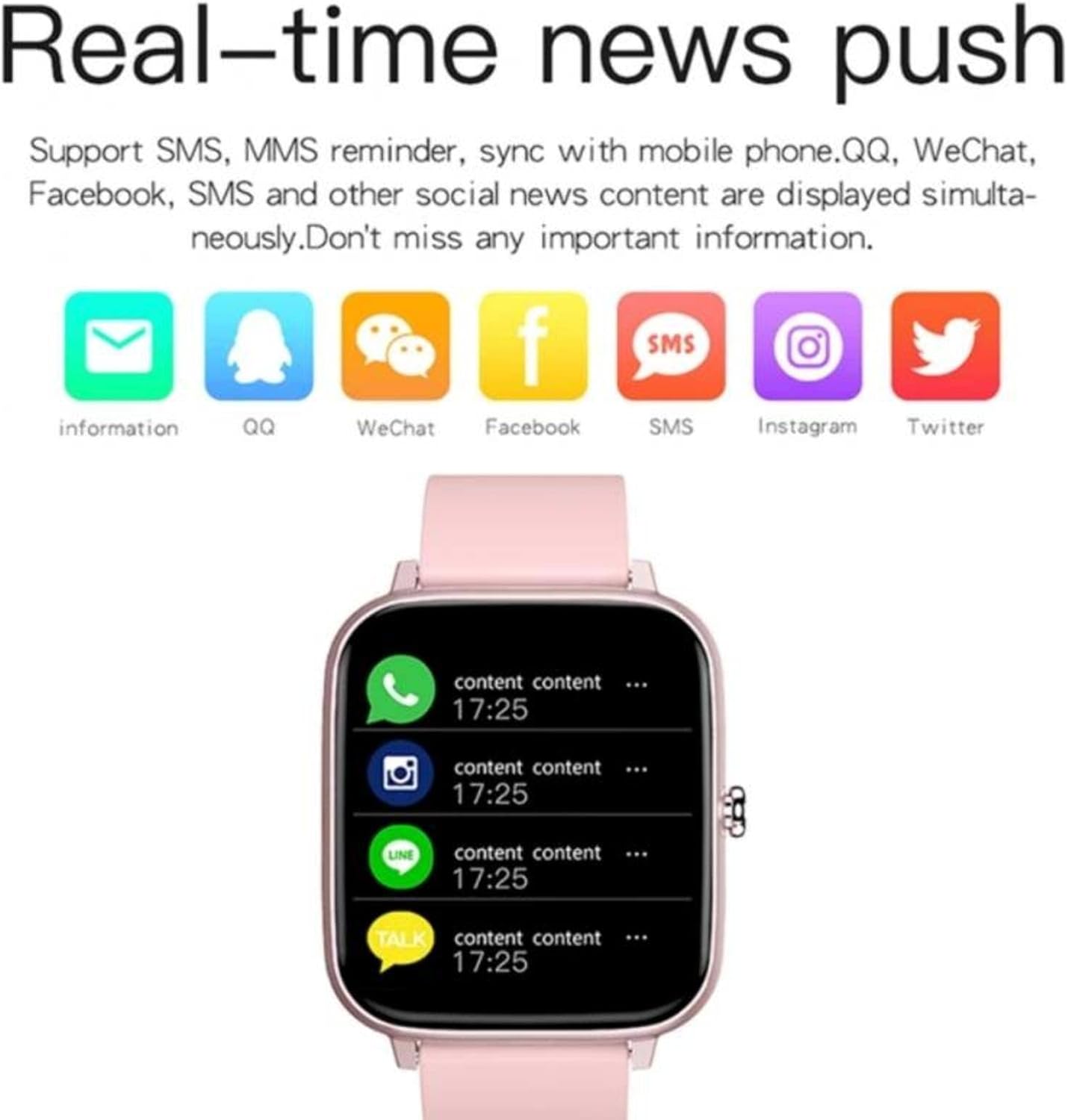 Smart watch display showing various social media notifications