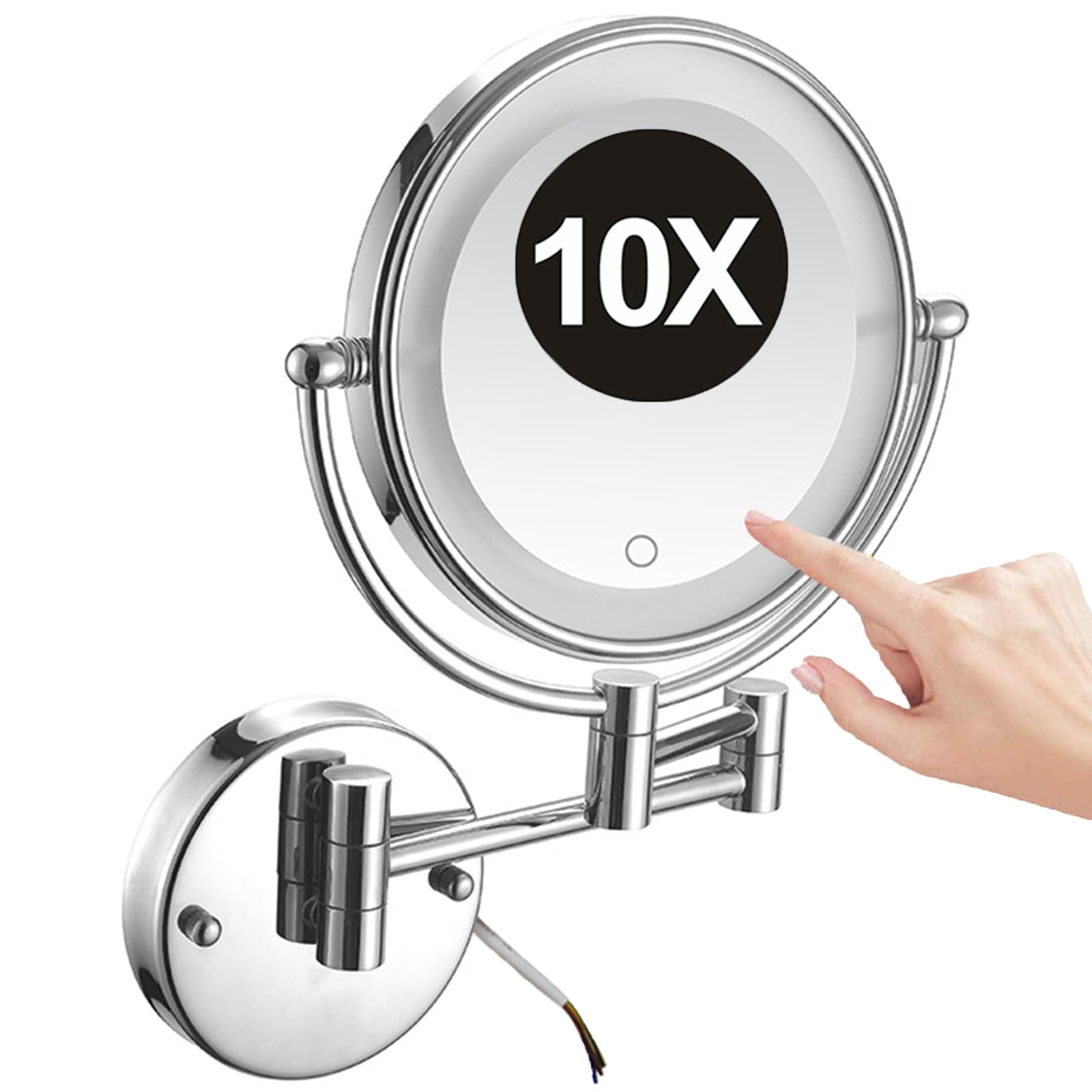 8 Inch Hard-Wired Wall Mounted LED Lighted Makeup Mirror with Touch Screen