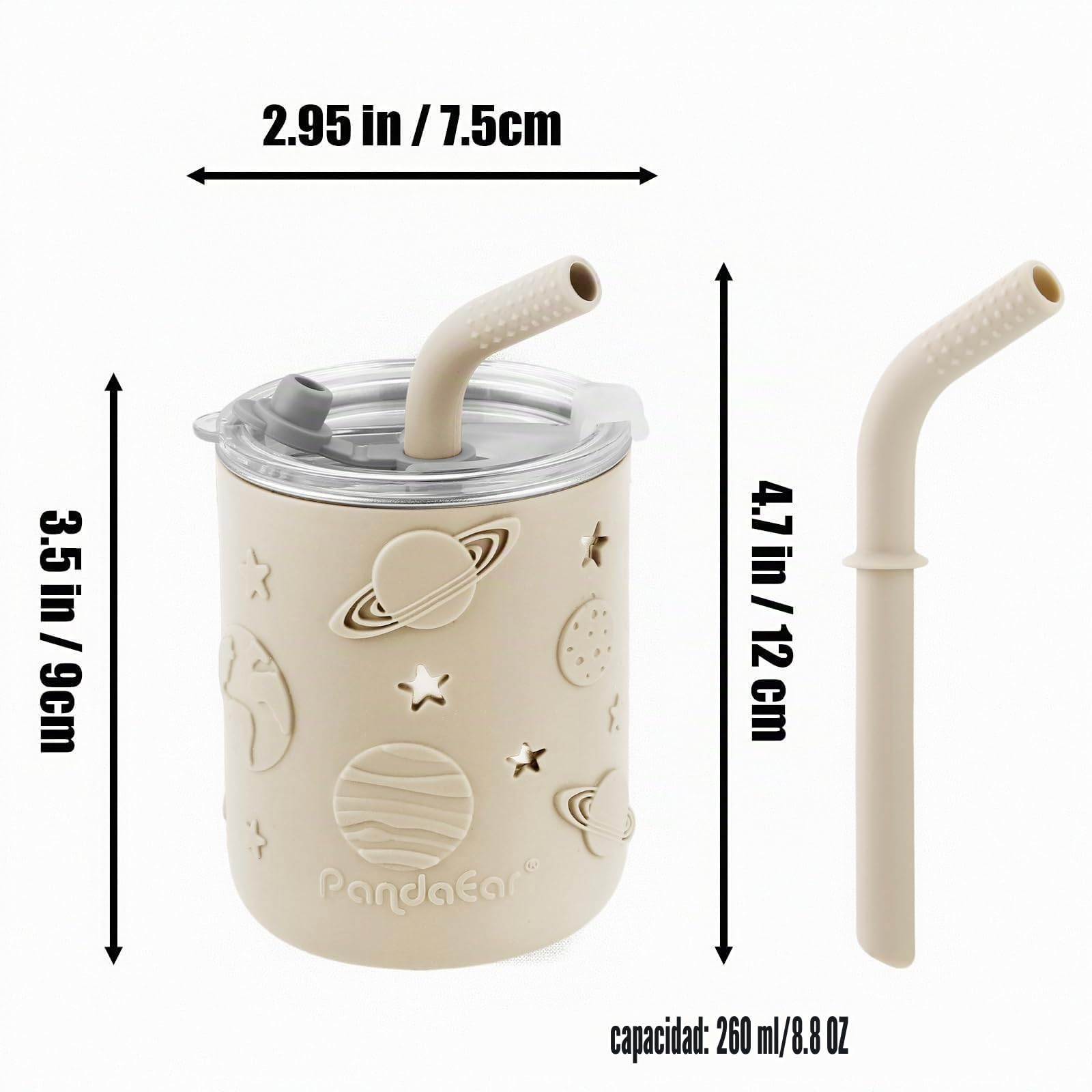 PandaEar Paquete De 2 Vasos De Acero Inoxidable Para Niños Con Tapas Y Fundas De Silicona | 260 ml Vasos Antiderrames Con Tope Para Pajilla Y Pajillas Suaves Para La Dentición De Bebés (Beige Y Rosa)