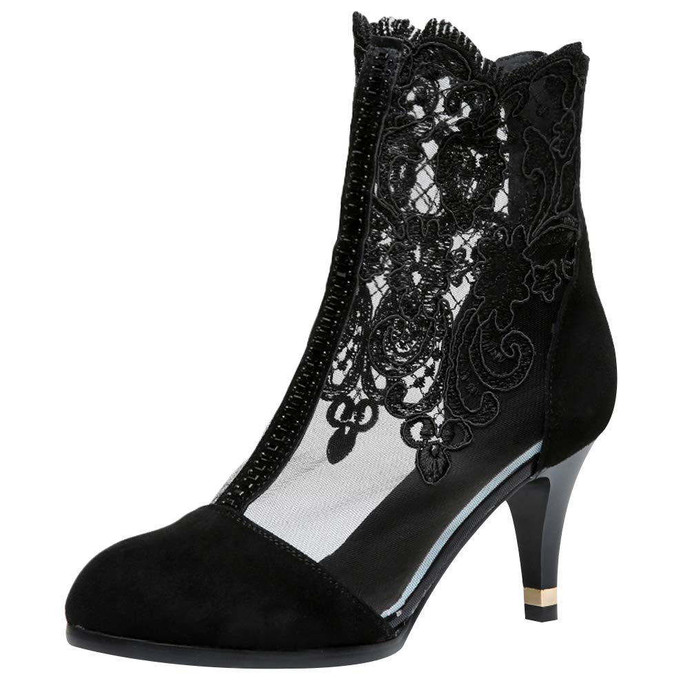 ANUFER Women Breathable Lace Peep Toe/Closed Toe Block Kitten Heel Summer Sandal Booties Dress Pumps Shoes