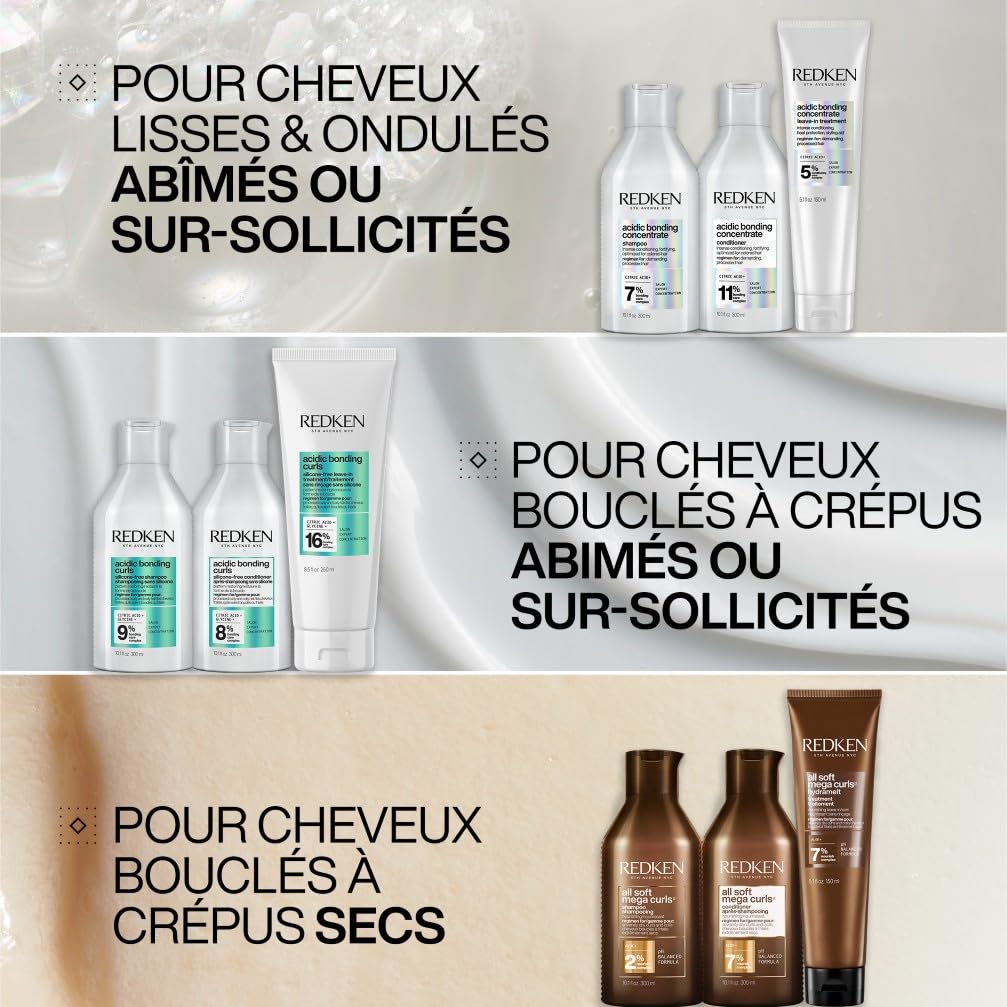 REDKEN - Shampoing Cheveux Bouclés Acidic Bonding Curls - Répare, Restaure & Sublime les Boucles - Acide Citrique, Glycine & Vitamine B5 - Cheveux Bouclés, Crépus ou Frisés - 300 ml