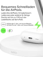 Stație de încărcare Belkin BoostCharge Pro 3 în 1 Qi2, compatibilă MagSafe, pentru iPhone 17/16/Air, Apple Watch, AirPods, cu alimentator 5