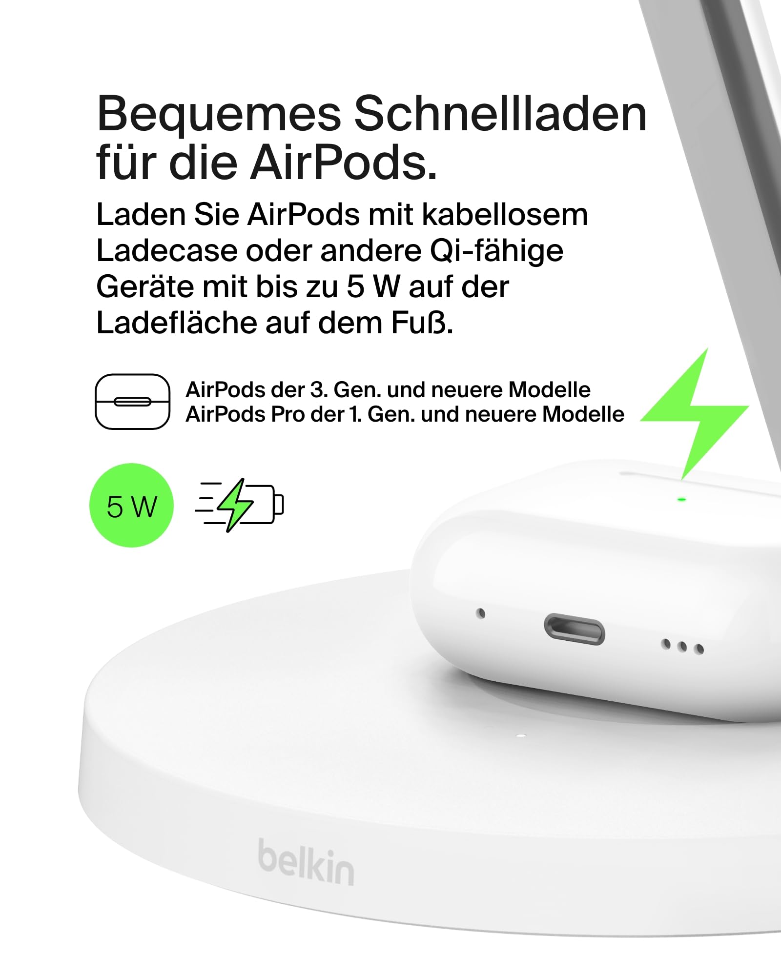 Belkin BoostCharge Pro 3-in-1 Qi2 Kabelloses Ladegerät, MagSafe-Kompatibles Ladegerät, Induktive Ladestation für die Apple iPhone 17, Air, 16, Pixelsnap, Apple Watch, AirPods, inkl. Netzteil – Weiß