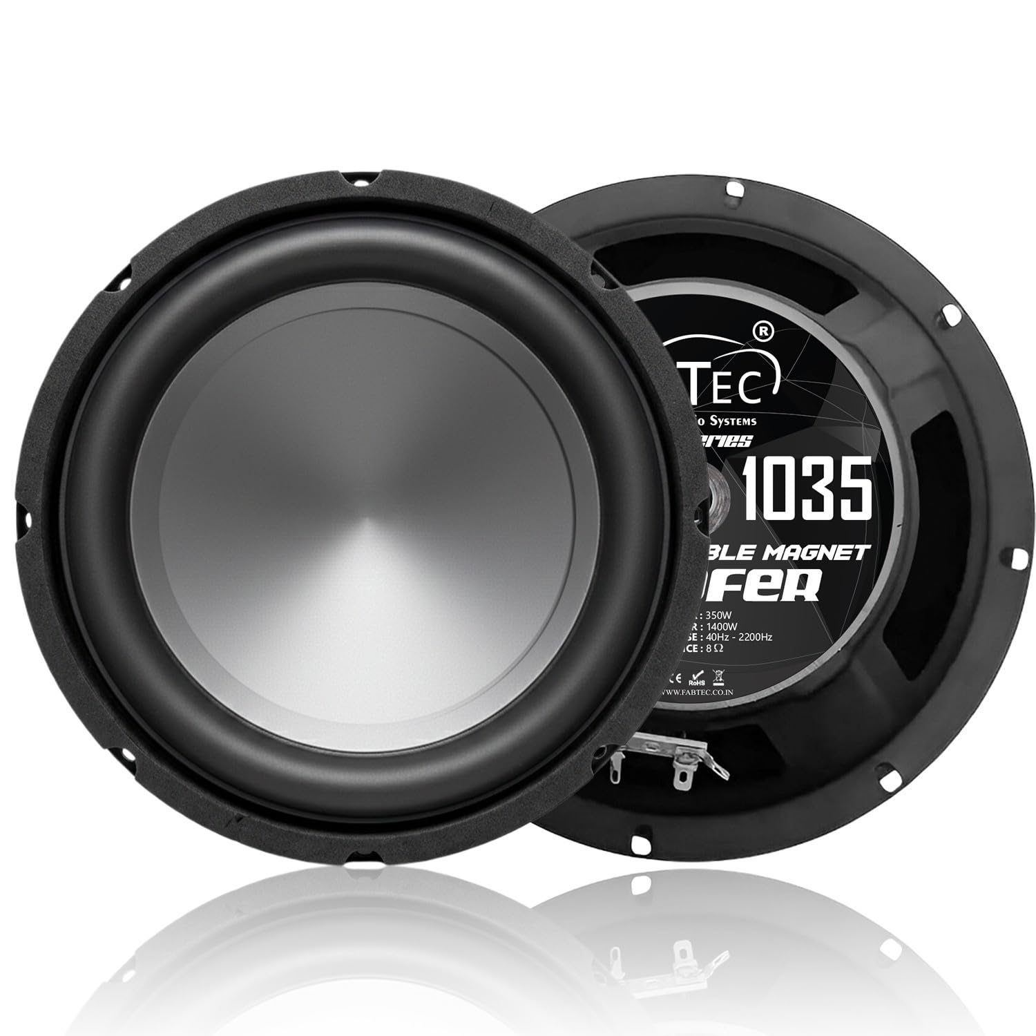 FABTEC 10 Inch Heavy Bass Subwoofer with Double Magnet – 350W RMS, 1400W Peak, 4 Ohm Speaker for Car Audio, Home Theater & DIY Sound Builds (Strong Ferrite Magnet, 90dB)