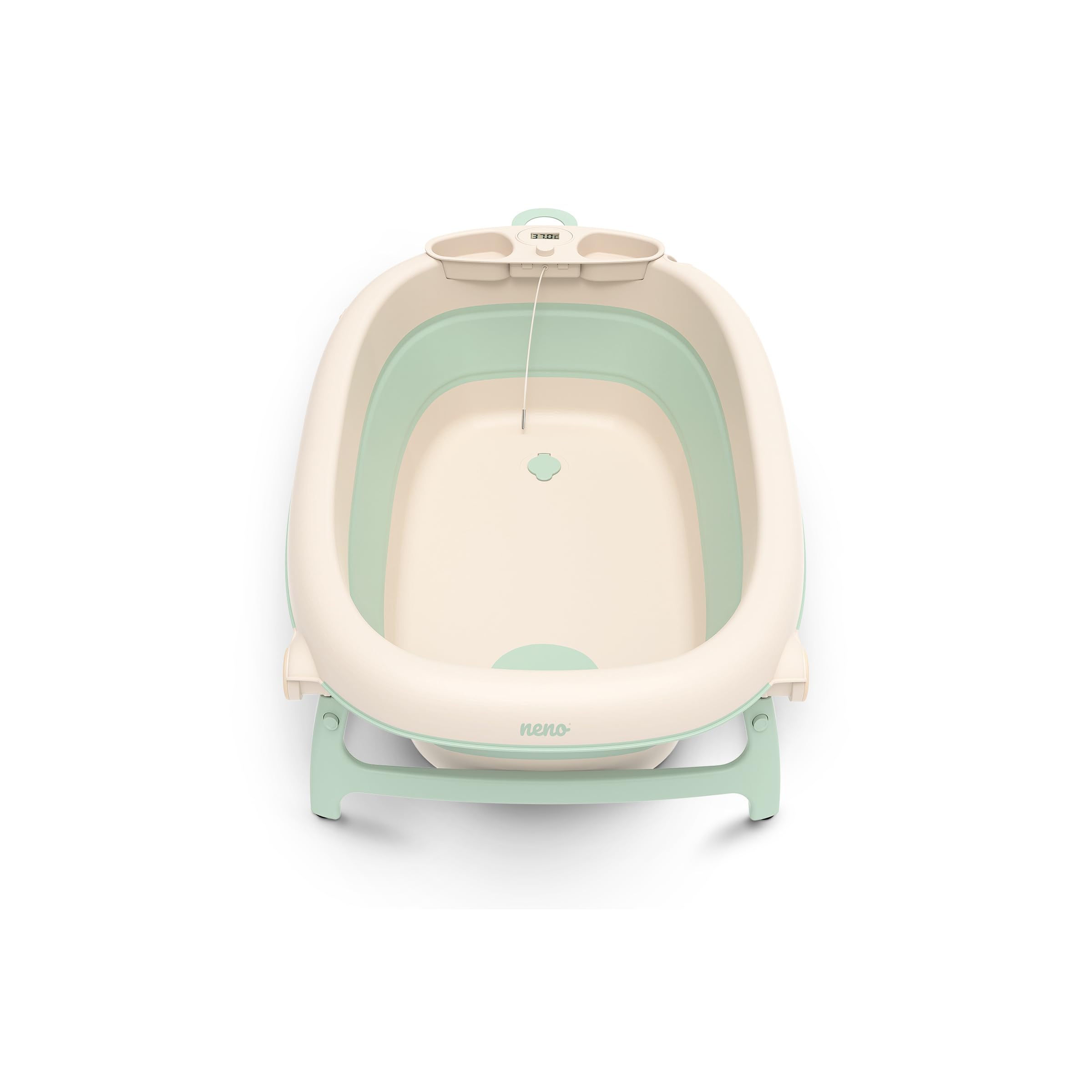 Neno Lucy Stand Baby Badewanne mit Gestell und Thermometer - Faltbare Babywanne - Babybadewanne mit Ständer - Kinderbadewanne ab Geburt zum 30kg – Ablaufschlauch, Rutschfester Innenmatte - 89x52 cm
