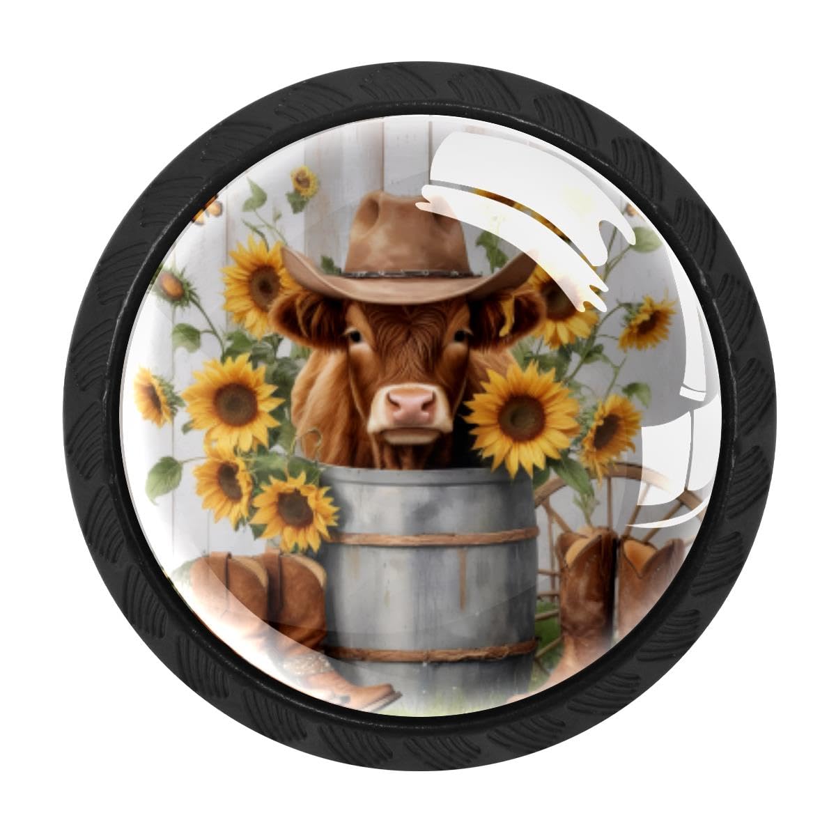4 PCS Cabinet Knobs, Sunflower Highland Cow Drawer Knobs Dresser Handles