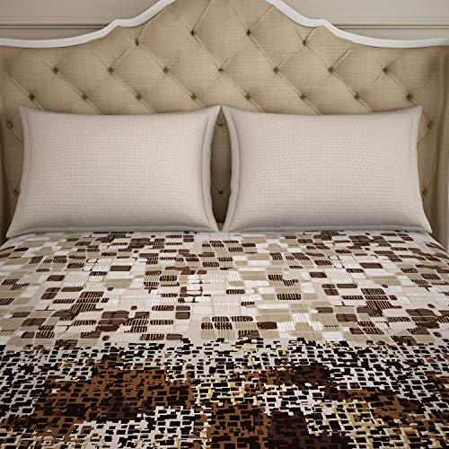 Image of Spaces Atrium Plus 210 TC 100% Cotton Queen Size Fitted Double Bedsheet with 2 Pillow Covers (Abstract, 60 inch X 78 inch Inches ) - Brown