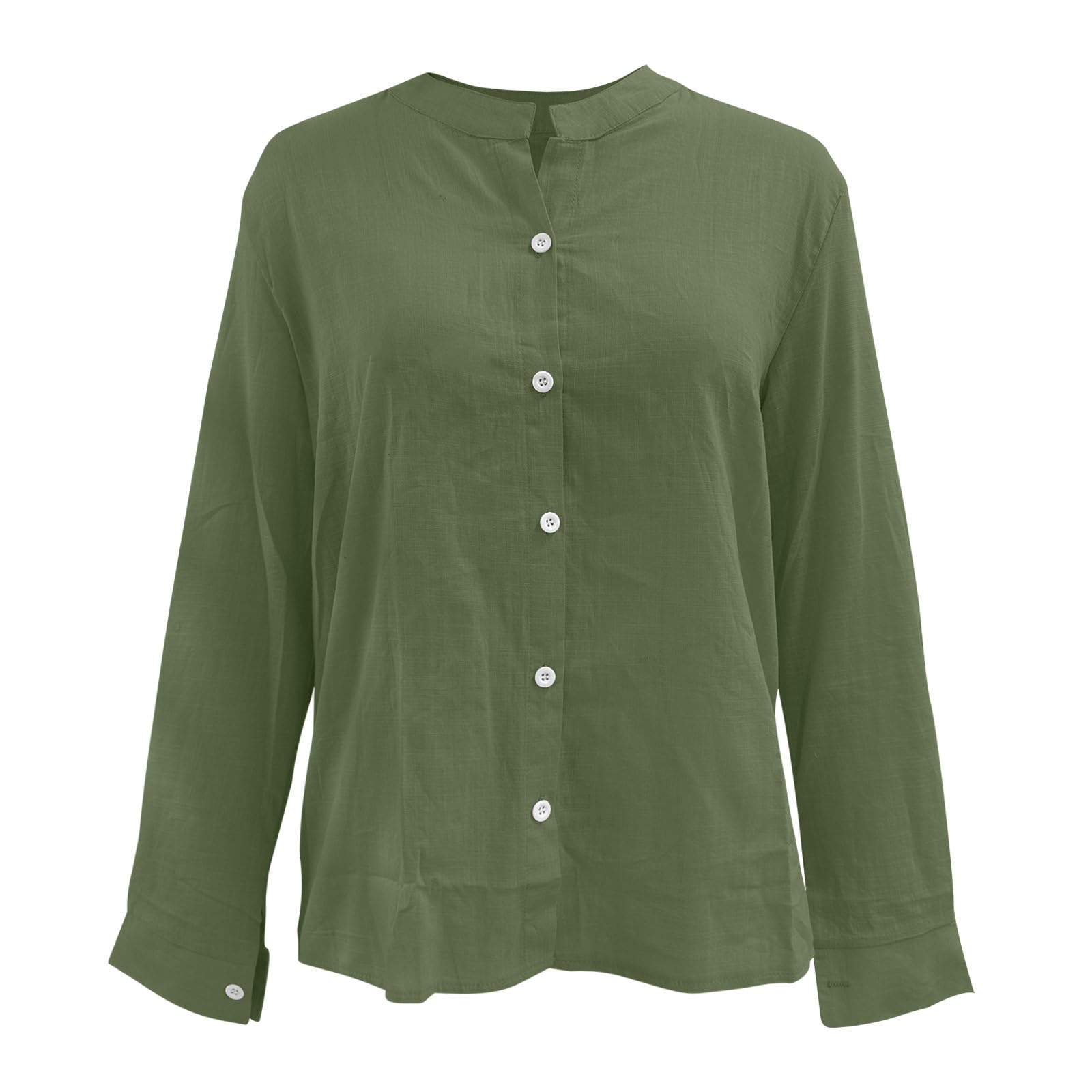 Chemise Femme Coton et Lin Manches Longues Col en V Boutonnée Couleur Unie - Chemisier Décontracté Chic Élégant Respirant Été - Blouse Femme Grande Taille pour Travail Quotidien