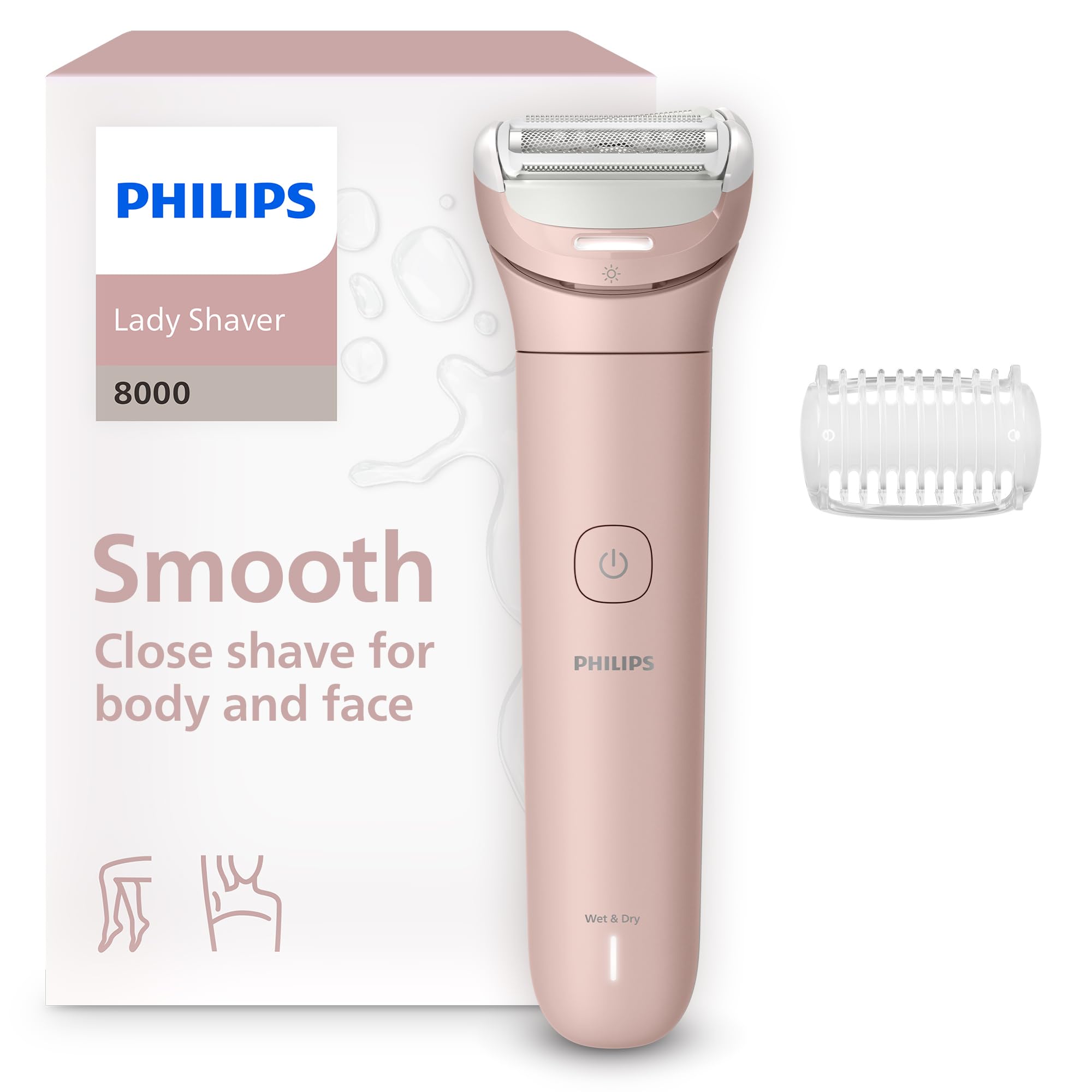 Philips Philips Lady Shaver Series 8000 - Cordless, Wet & Dry Electric Shaver, 3-Blade Shaving System, Flexible Shaving Head, LED Light,