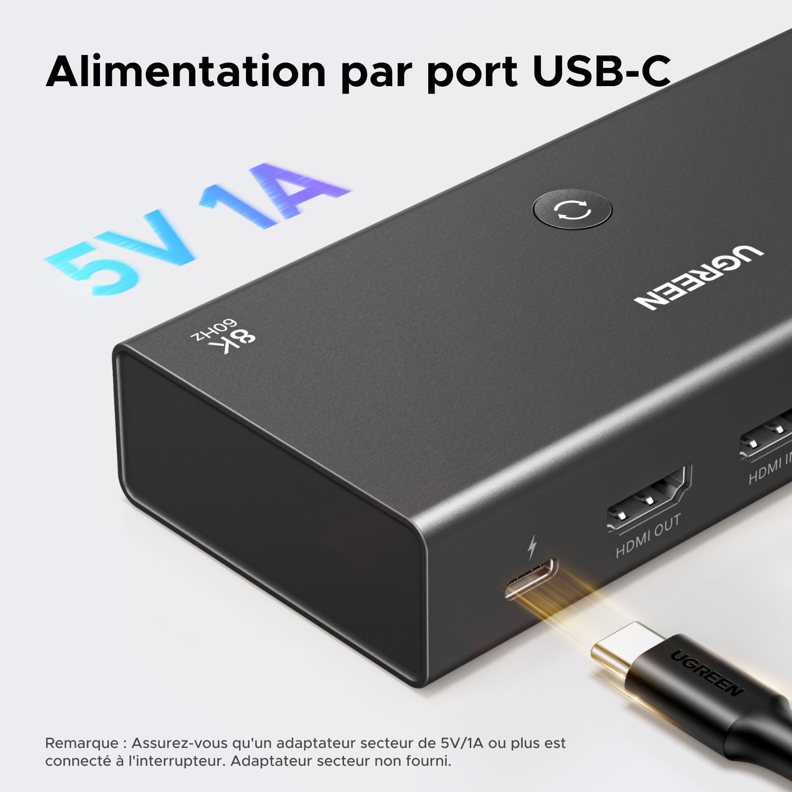UGREEN Switch HDMI 2.1 3 Entrées 1 Sortie Commutateur 8K 60Hz 4K 240Hz