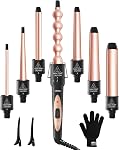 Ohuhu Curling Iron Wand Set, Upgrade 7 in 1 Curling Wand 7Pcs 0.35 to 1.25 Inch Interchangeable Ceramic Barrel Heat Protective Glove, Dual Voltage Hair Curler for All Hair Type,Gift for Mother, Black | Ohuhu Curling Iron Wand 7Pcs 0.35 to 1.25 Inch I