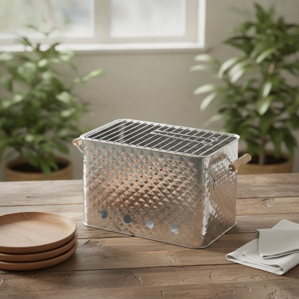 e Charbon Portable, Acier Inoxydable & Bois, pour Camping & Pique-nique, Extérieur