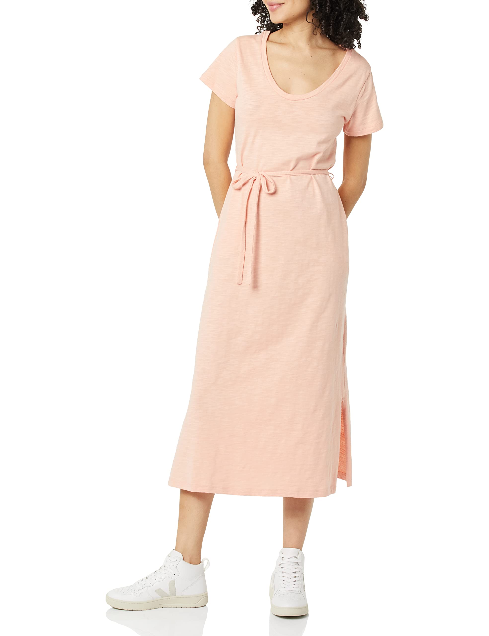 Amazon Essentials Vestido Midi Estilo Camiseta con cinturón y de Manga Corta Mujer