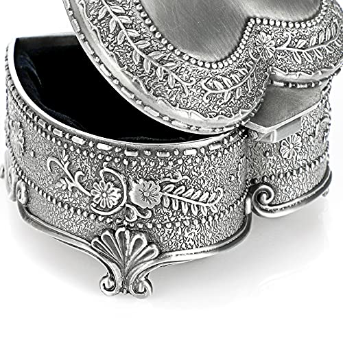 Hipiwe HPWSN00401 Vintage Heart Shape Jewelry Box - Antique Ring/Earrings/Necklace Storage Organizer Case, Metal Treasure Chest Trinket Keepsake Gift Box thumb #3