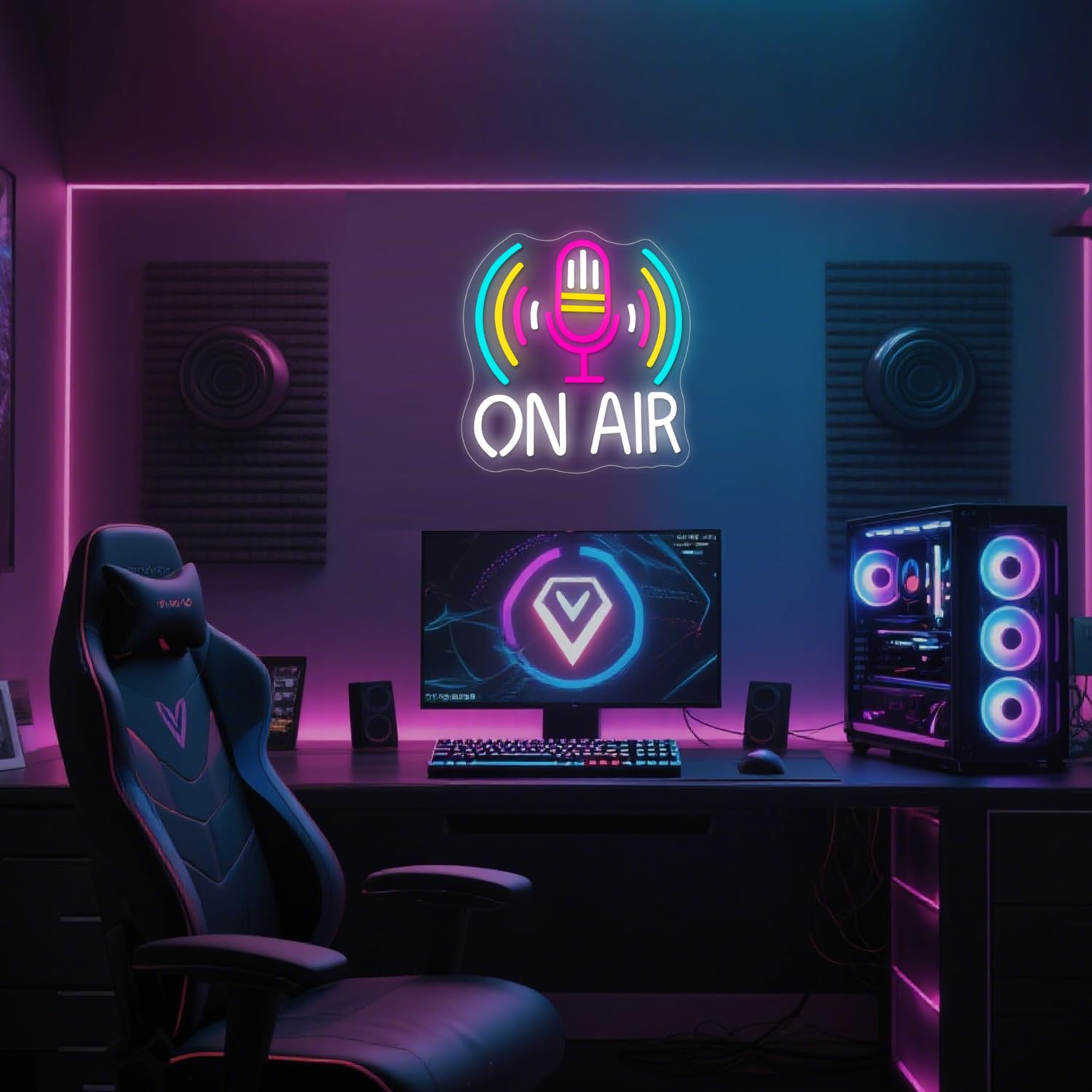 Neonschild "Live On Air", Mikrofon, Neonlicht-Schilder für Wanddekoration, Neonlichter, 29 x 29 cm, USB-Bar, Zuhause, Schlafzimmer, Männerhöhle, Büro, Hotel, Café, handgefertigt, für Wandkunst