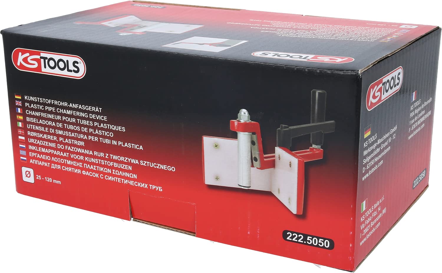 KS Tools 222.5050 Urzadz do fazowania rur z tworz. Sztucz Ø 25 - 120 mm, 176mm