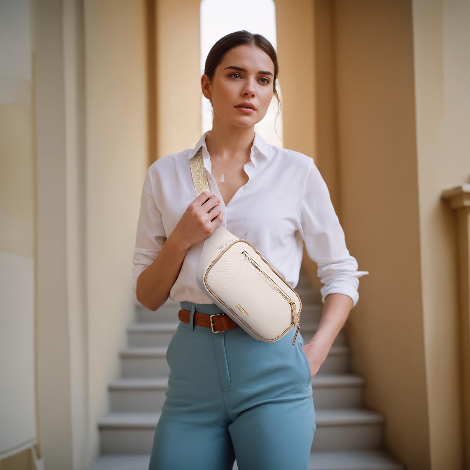 GOLF QUALITY Belt Bag for Women, Fashion Crossbody Chest Bag Fanny Packs for Women Sling Cross Body Waist Bag Shoulder Waist Packs Purse Running for Outdoors Sports Working, Apricot