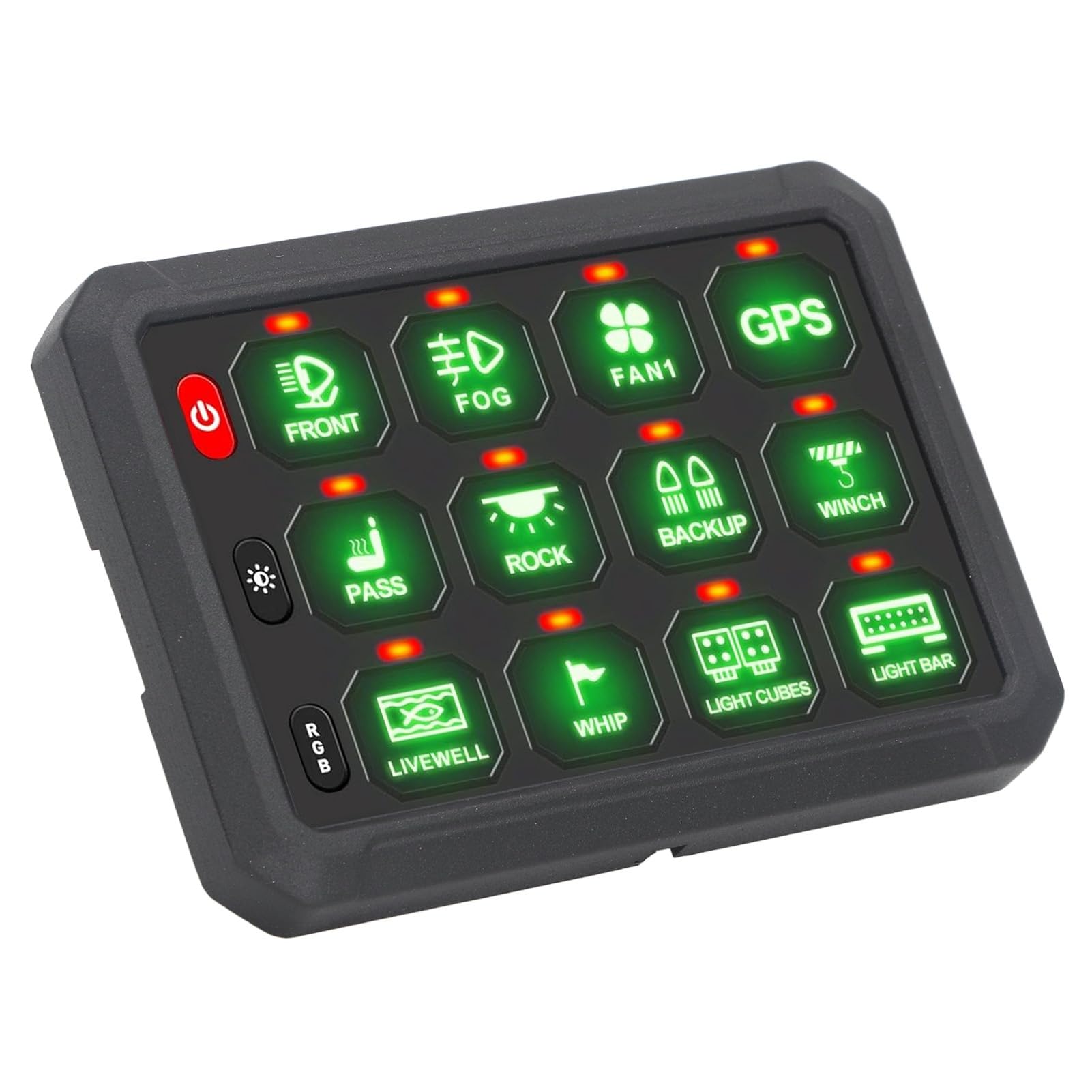 Dioche Sterowanie aplikacją w Pojeździe Panel Przełączników 12-kanałowych ze Sterowaniem RGB i łącznością z aplikacją dla Pojazdów, Systemy 12 V–24 V, Wyłącznik Automatyczny 100 A