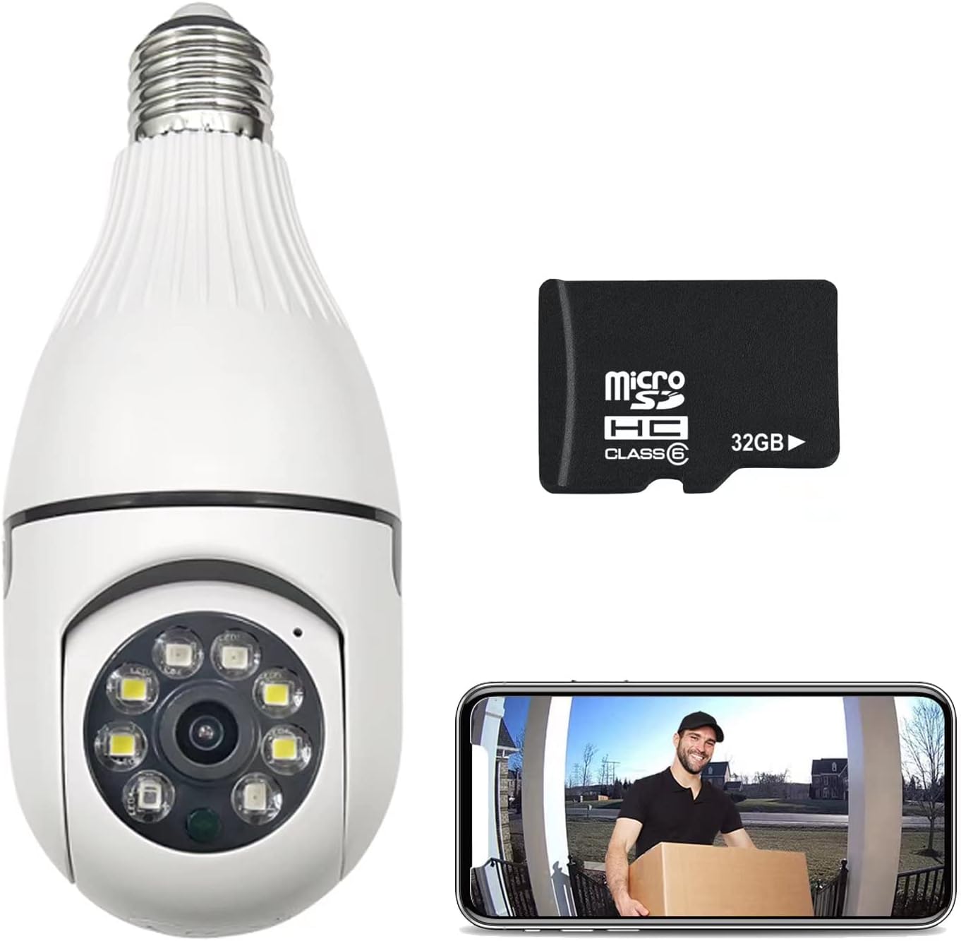 Light Bulb Security Camera 1080P, PTZ WiFi 360 Degree E27 Panoramic IP