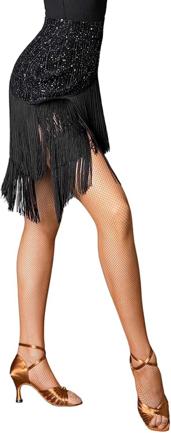 Women Black Latin Dance Skirt Practice Wear Tassel Skirt Short Skirt Professional Dance Skirt Performance Skirt - Image 4