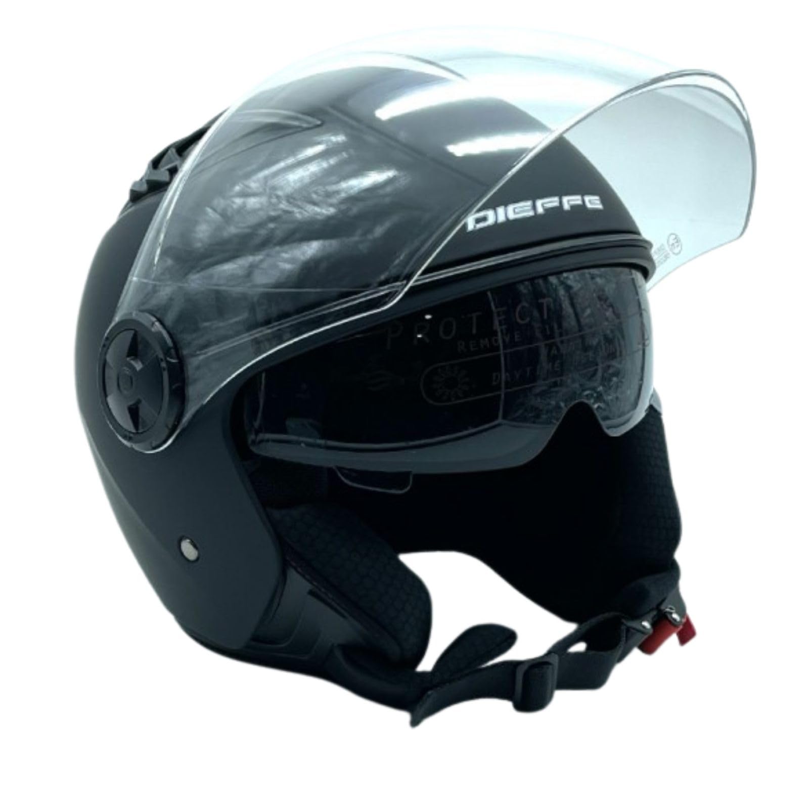 Casco JET Dieffe DF62 nero opaco con visiera e visierino a scomparsa fumè
